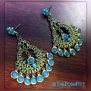 Blue & Gold Tone Vintage Style Chandelier Earrings